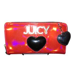 Juicy Couture Vibrant Red Patent Vegan Leather Zip Around Long Accordion Wallet